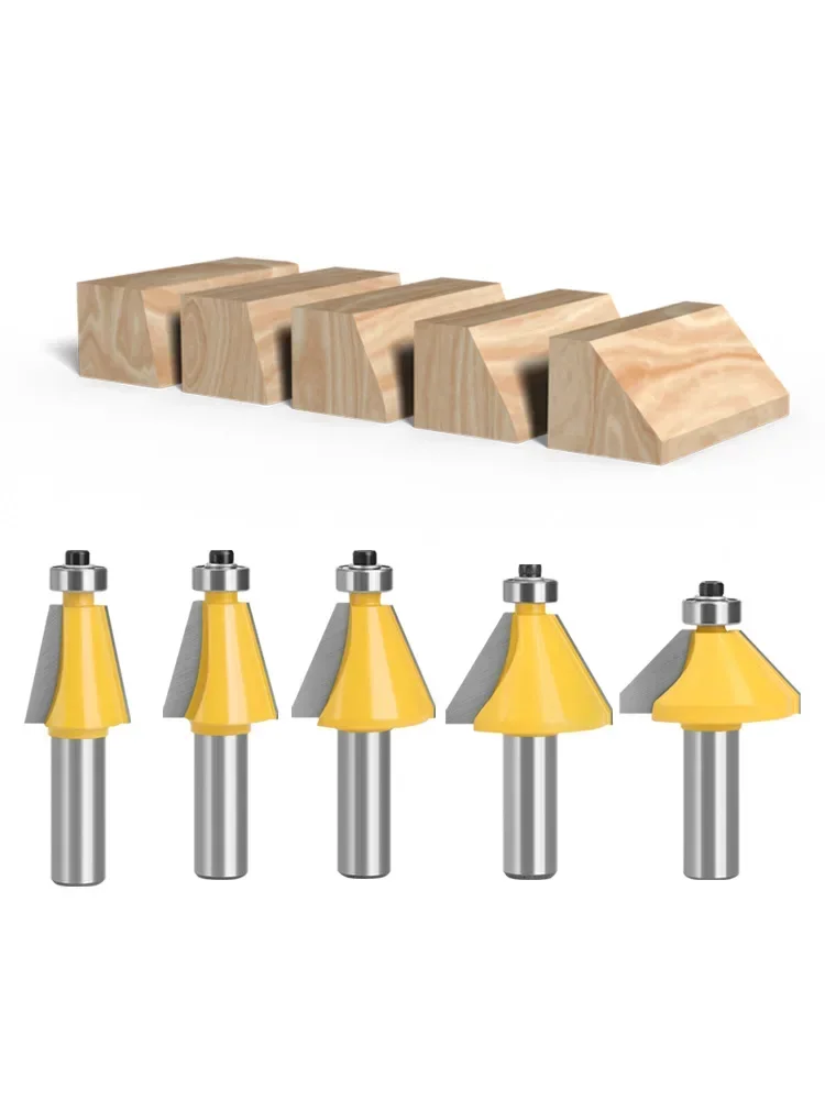5 PCS 1/2" 12MM Shank 11.25 15 22.5 30 45 Degree Chamfer & Bevel Edging Router Bit Two Flute Woodworking Milling Cutting Bits