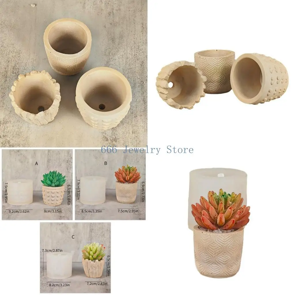 

F2TD Flower Pots Silicone Mold Relief Heart Plant Vase Flowerpot Gypsum Cement Molds DIY Planter Holder Mold
