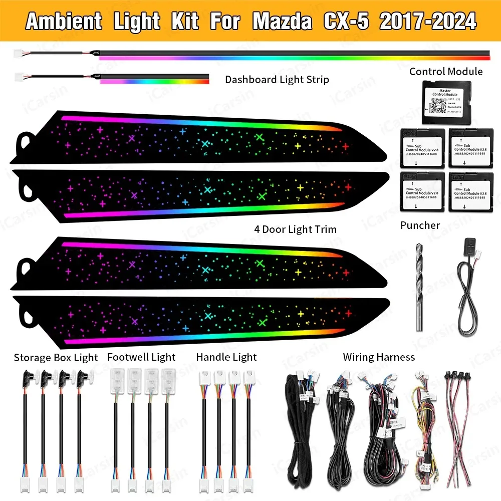 

64 Colors Dynamic Ambient Light for Mazda CX-5 CX5 2017-2024 Interior LED Light Upgrade Kit Accessories