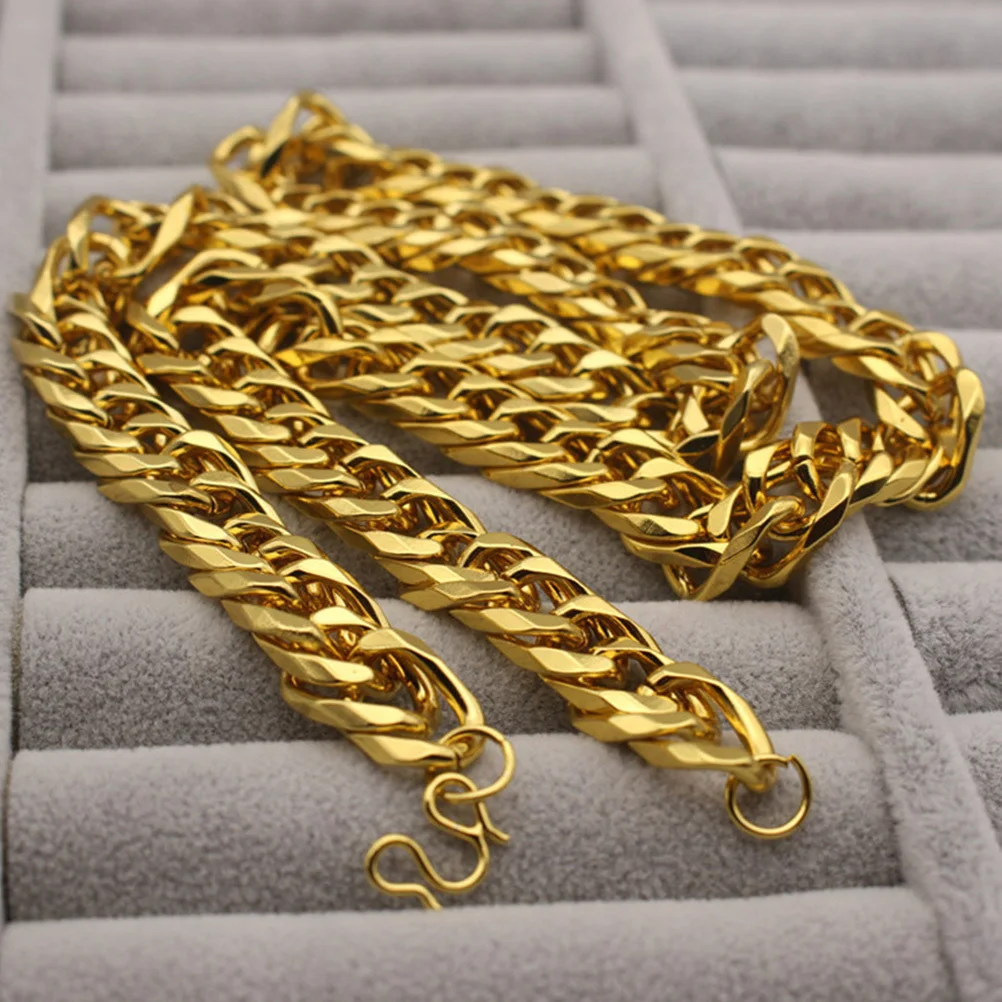 

2Pcs Imitation Golden Necklaces Metal Chain Hip-Hop Style Casual Party Punk Jewelry for Men Boys Boyfriend Husband Teenagers