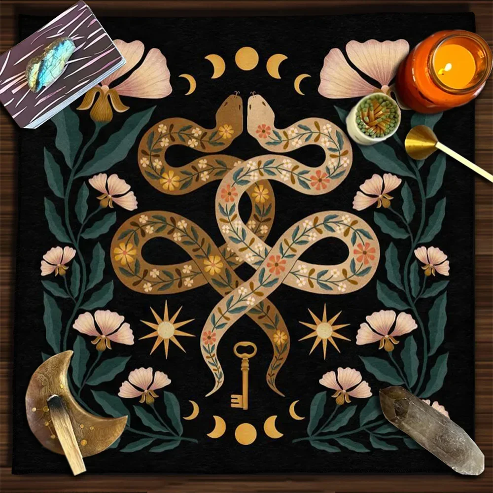 Snake Plant Altar Cloth Flower Moon Phase Tarot  Card Tablecloth Board Game Fortune Astrology Oracle Card Pad Wall Tapestry