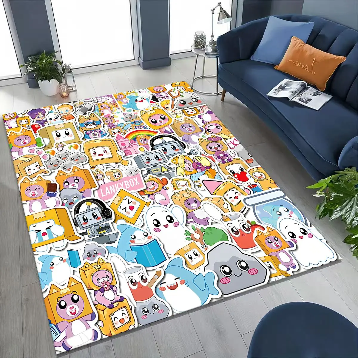 Cartoon Lankybox Cute Foxy Boxy Rocky Carpet Rug for Bedroom Living Room Sofa Home Doormat Decor,Large Kids Non-slip Floor Mat