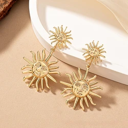 Simple Sunflower Metal Drop Earrings For Women Geometric Holiday Party Gift OL Holiday Fashion Jewelry Ear Accessories BE060