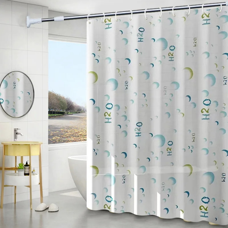 

Shower Curtains 180cm PVC H2O Water Print Modern Style Bathroom Curtain with Hooks Waterproof 71 Inches Shower Curtain Daily