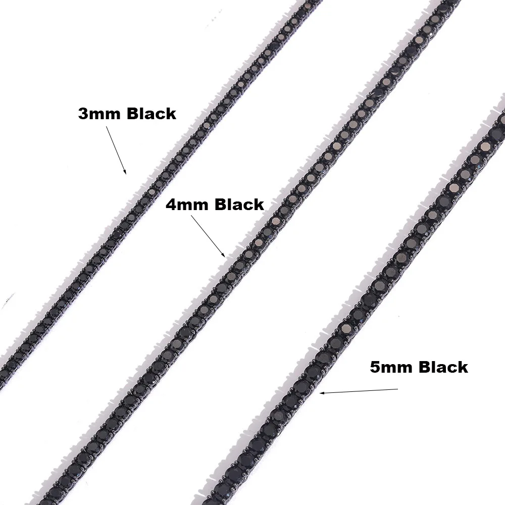 Brass 3MM/4MM/5MM Black Cubic Zircon Tennis Necklace+Bracelet 2 pcs Sets Gun Black Plating Hiphop Rock Chain Jewelry Men