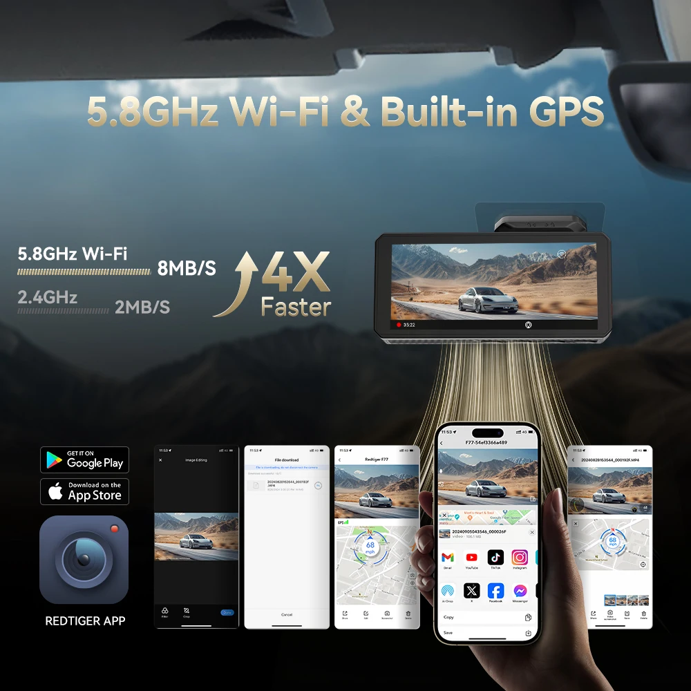 REDTIGER Distributor F77 Nachtsicht Dual 4K Starvis 2 IMX678 Sensor Auto Black Box Dash Kamera vorne und hinten mit WIFI GPS
