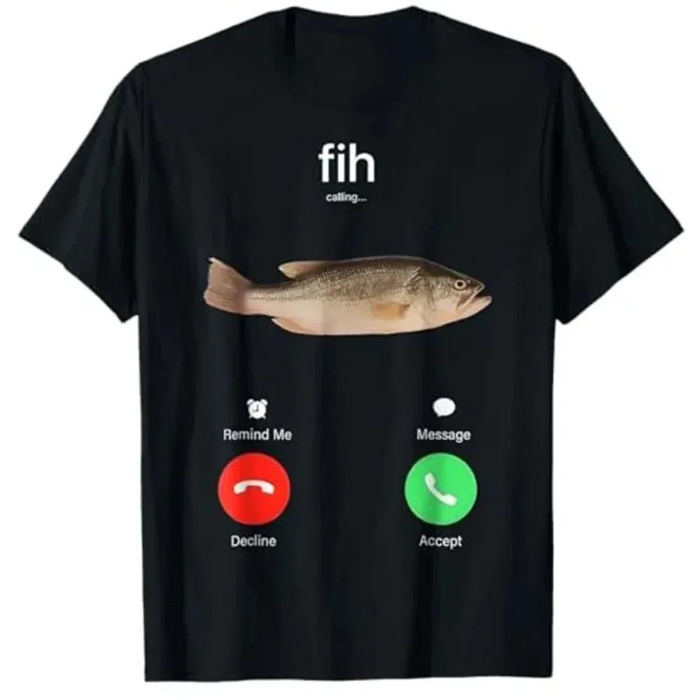 Fih Calling Remind Me Message Decline Accept Phone Call Lustiges Fischmann T-Shirt Grafik Mode Harajuku Kawaii Y2K Kleidung – Detail 4