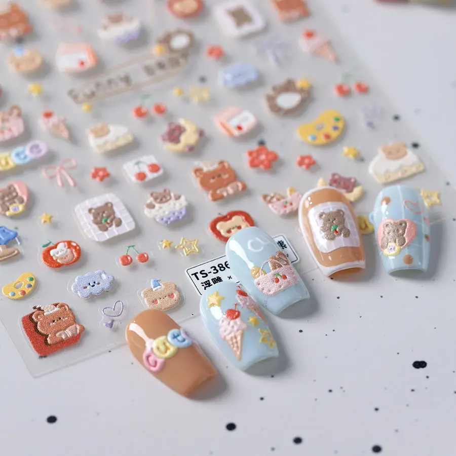 جميل 5D الدب البني مسمار الفن ملصقات Kawaii تنقش ذاتية اللصق مسمار المتزلجون سهلة تطبيق DIY بها بنفسك مسمار ديكور لوازم للنساء