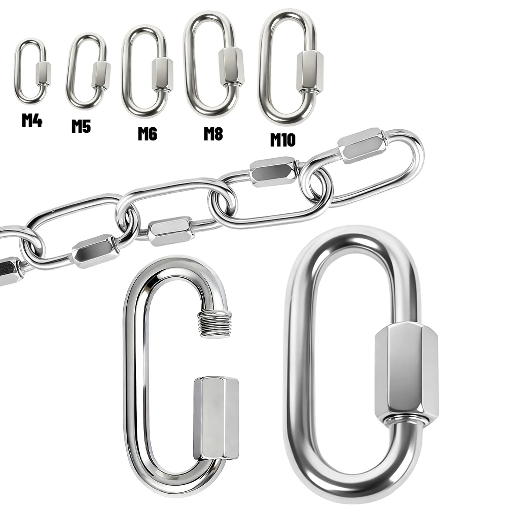 1/2/5/10 pièces m4 m5 m6 m8 m10 304 mousqueton de verrouillage en acier inoxydable lien rapide anneau de verrouillage crochet manille à pression crochet de fixation de chaîne
