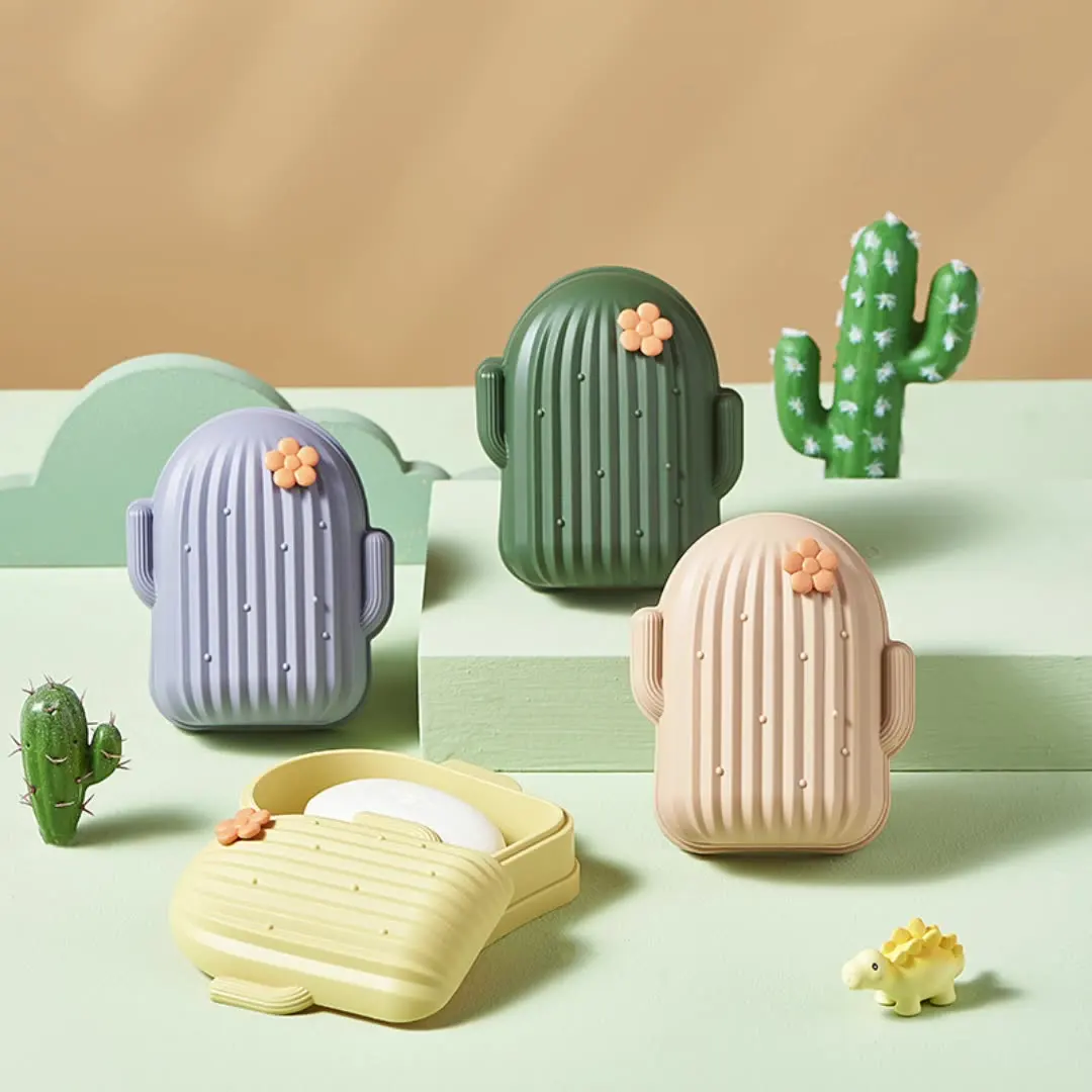 Cactus Soap Dish Creative Drainage Punching Free Toilet with Lid Bathroom Soap Holder Laundry Soap Box Soap Holder