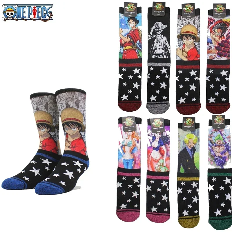 New One Piece Stockings High Quality Cartoon Luffy Zoro Chopper Action Figures Elastic Socks Harajuku Crew Sox Socks Toys Gift