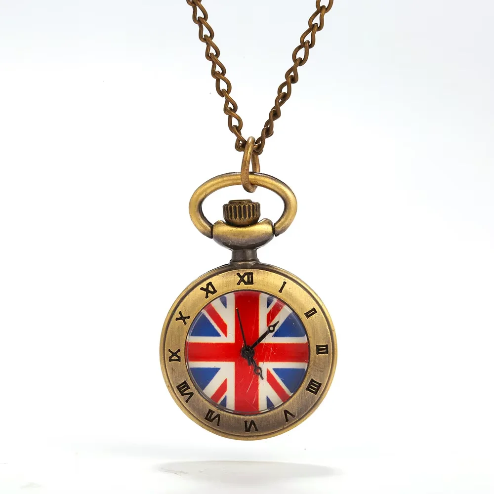 

British flag retro copper color creative large pocket watch Creative retro gift value exquisite pocket watch