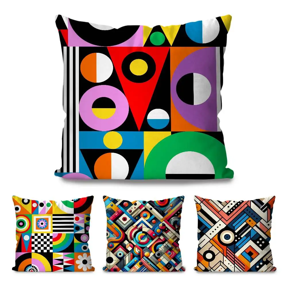 PDF Abstract Geometric Pattern Pillow Case Fashion Square Pillowcase Bedroom Sofa Room Ins Decoration Leisure