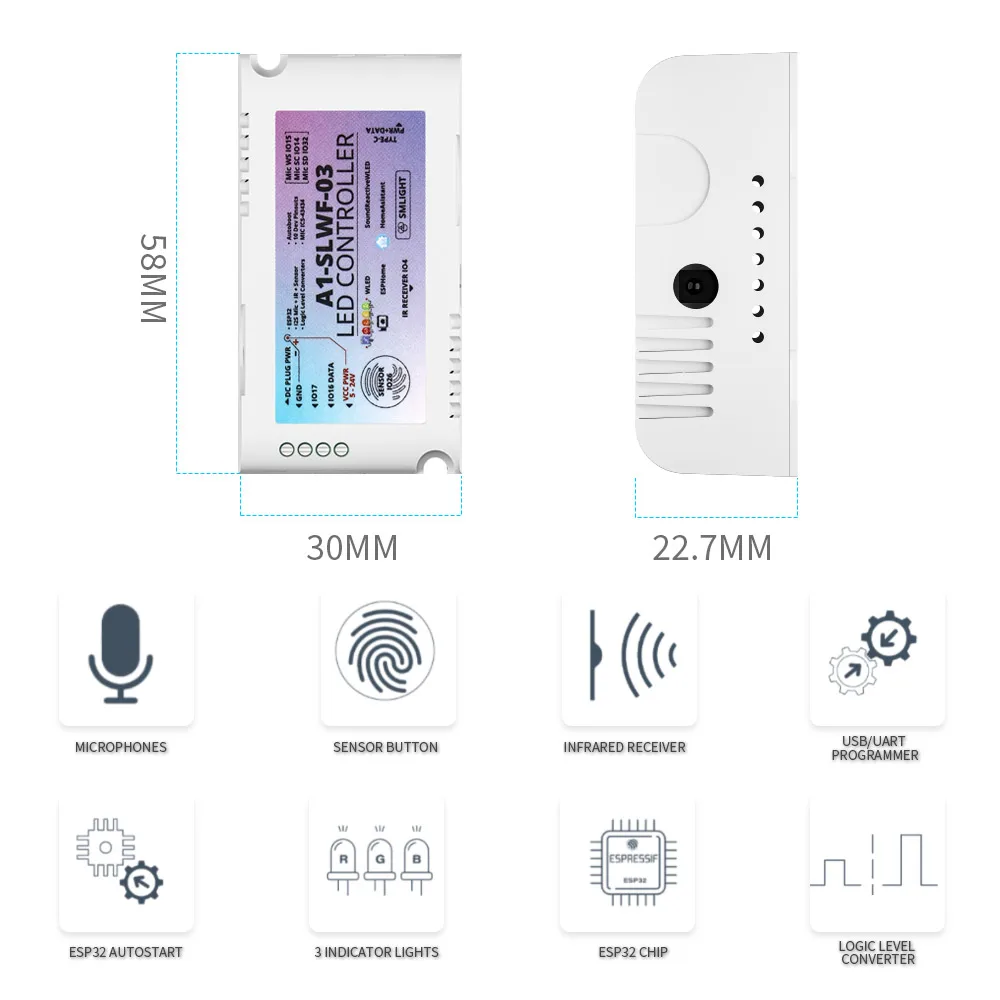 SLWF-03 LED strip Controller WLED + soundReactive WLED controller Control WS2812 WS2815 WS2813 light lamp Supports Google Play