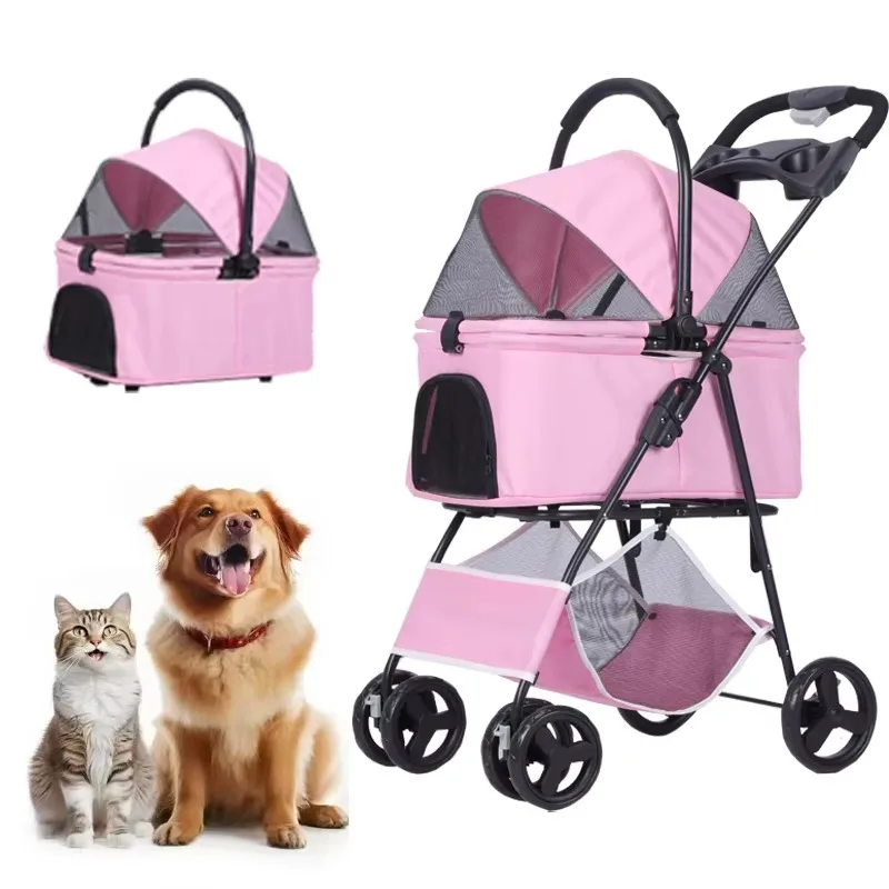 

P02 Pet Stroller 4 Wheels Lightweight Foldable Portable Dog Cat Stroller for Outdoor Travel