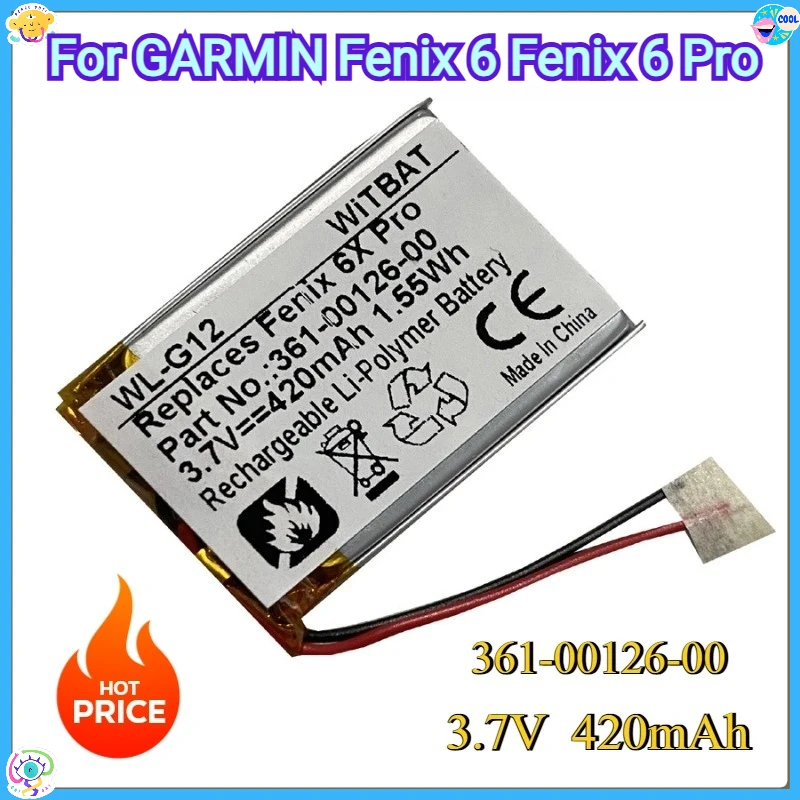 

New 3.7V 420mAh 361-00126-00 Replacement Battery for GARMIN Fenix 6 Fenix 6 Pro Part Batteries