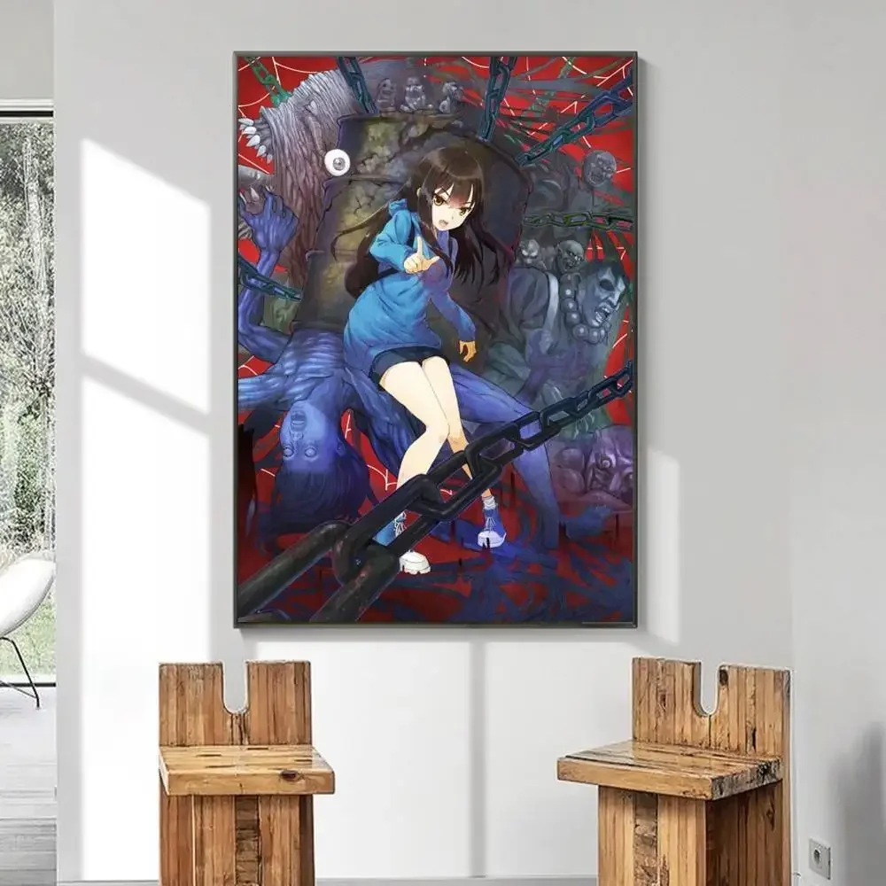 Affiche de dessin animé Mieruko-chan, autocollant en papier imperméable, décoration murale pour café, Bar, salle