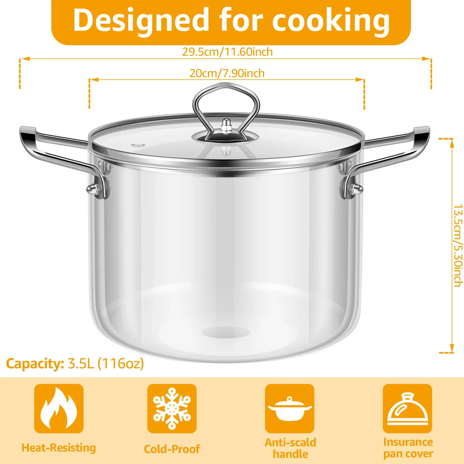 Glass Cooking Pan 2.5L/3.5L with Lid for Stove High Borosilicate Transparent Simmer Pot for Tea Cooking Soup Kitchen Tools