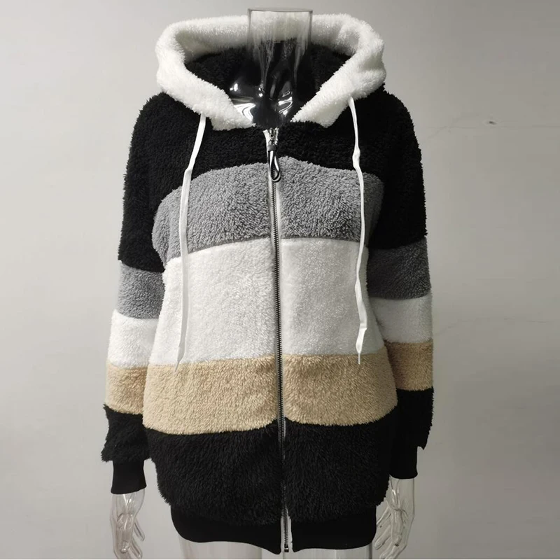 

Fashion Loose Multicolor Women's Jacket 2025 Winter Women Hoodies Jacket Coat Female Patchwork Color Long Sleeve Outwear