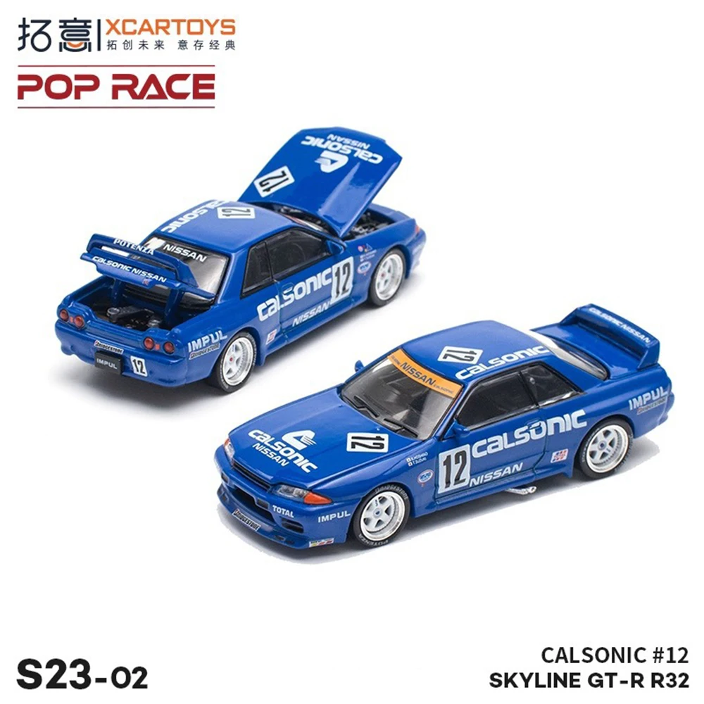 Xcartoys PopRace 1/64 Model Car Skyline GT-R R32 Calsonic #12 Diecast Toys Premium Vehicle Collection Gifts for Adults