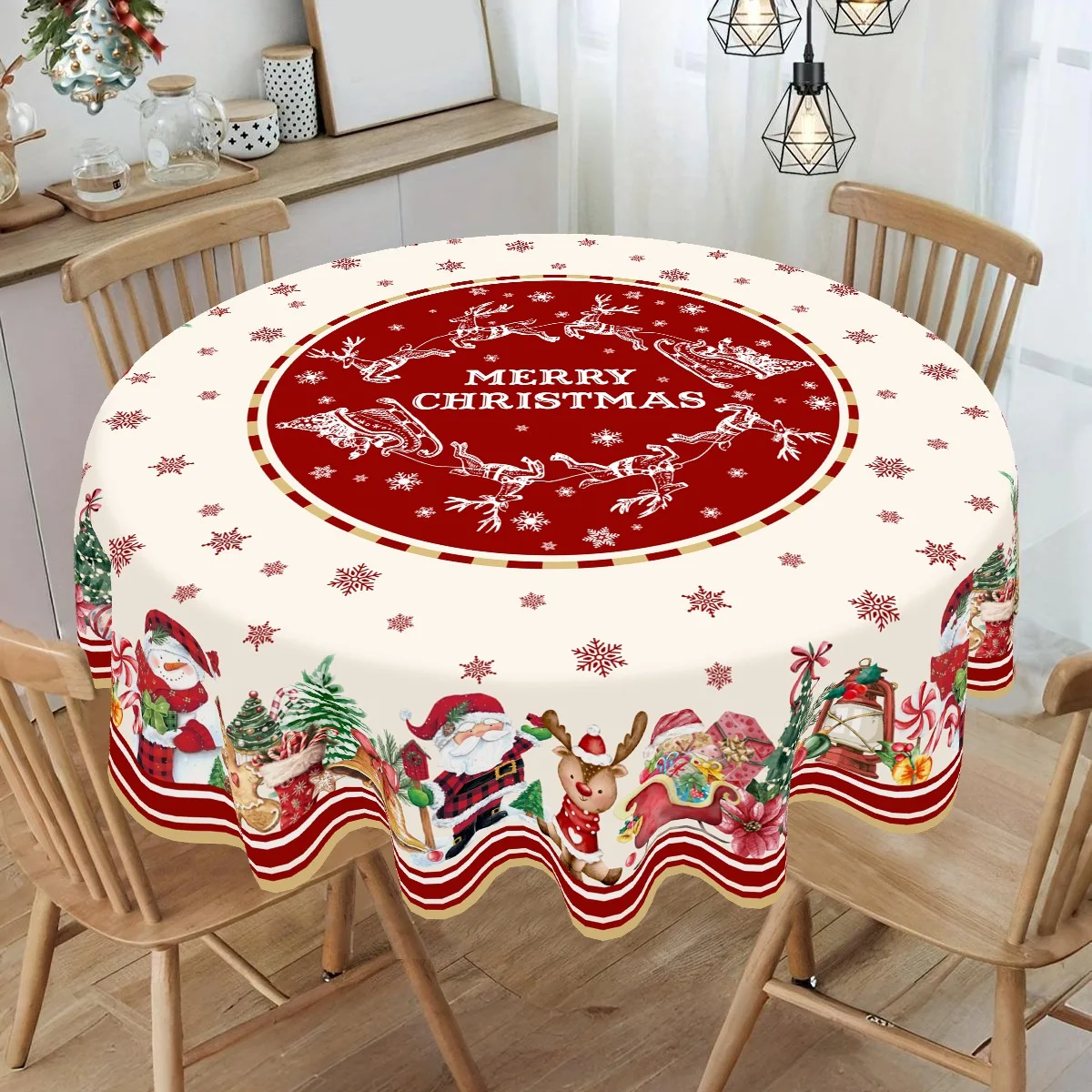 2026 Christmas Tablecloth Santa Claus Snowman Elk Table Cover Merry Christmas Decor For Xmas Navidad Dinner Table Decoration