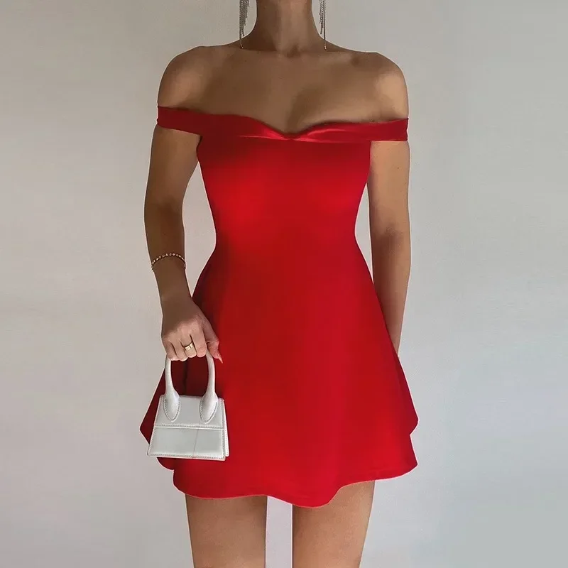 Red Backless A-Line Dress Women Sexy Strapless Sleeveless Slim Y2k Short Dress Elegant Party Club Evening Dress Vestidos