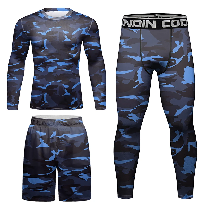 M-2XL 4 Pieces MMA Rash Guard Tracksuit For Men’s Gym Fighting Fitness Training Outdoor Hiking Fishing Workout Sweat Sports Suit