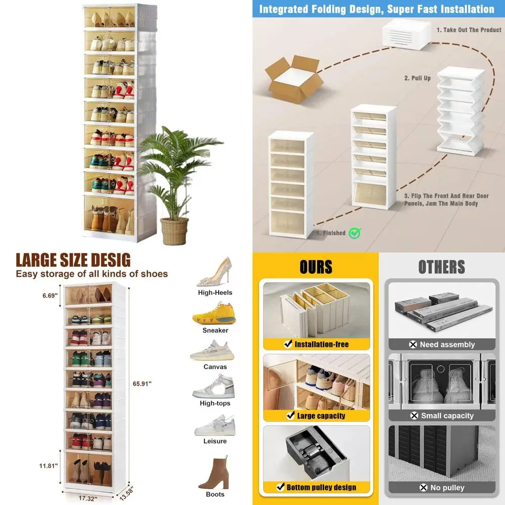 

Большой прозрачный пластиковый штабелируемый органайзер для обуви с 9-слойными крышками для удобного хранения