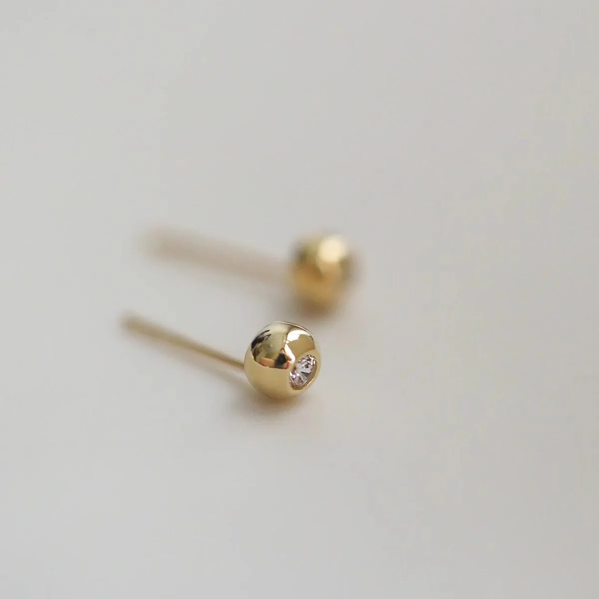 925 Sterling Silver 14K Gold Plated Tiny Bezel Stud Earrings for Women Minimalist Cubic Zirconia Daily Jewelry view 3