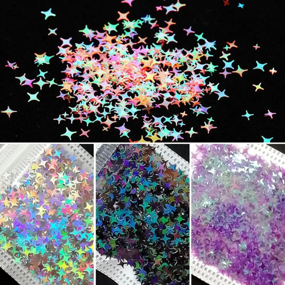 Holographic Silver Nail Glitter Laser Four-pointed Star Sequins Sparkly Flakes Paillette DIY Nail Art Decor Slices Accessories