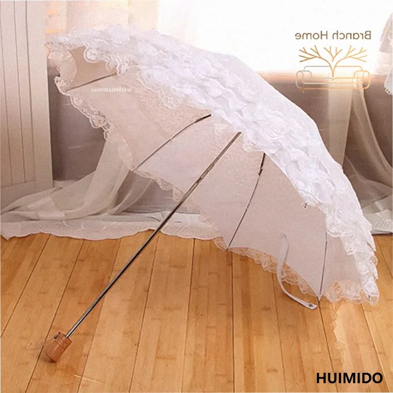 Double Layer Lace Umbrella UV Sun Protection Parasol Umbrella White Wedding Umbrellas Mini Folding Princess Umbrellas for Girls
