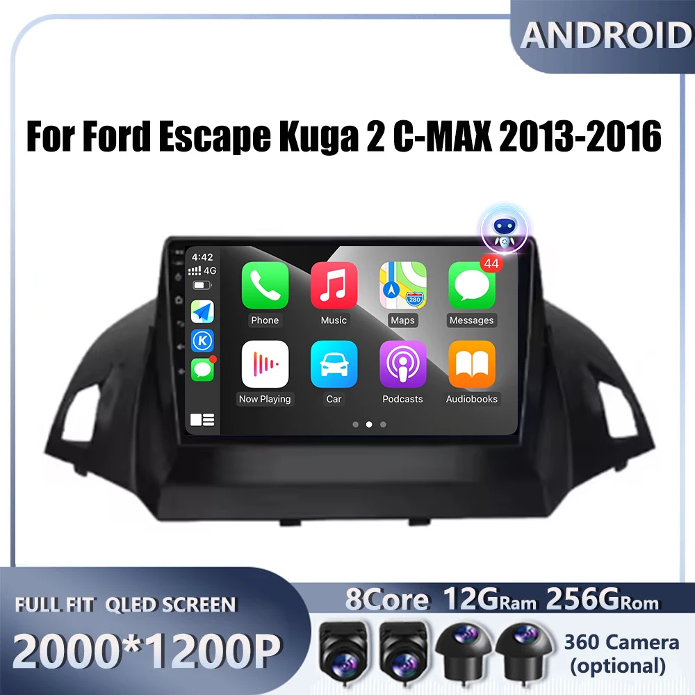 For Ford Escape Kuga 2 C-MAX 2013-2016 Car 4G Android OS Radio Stereo Multimedia Video GPS Navigation Player QLED screen BT 5.0