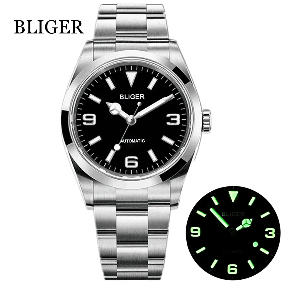 BLIGER 36mm 39mm NH35A MIYOTA 8215 PT5000 Automatic Men Watch Sapphire Crystal Green Lume Stainless Steel Sliding Buckle