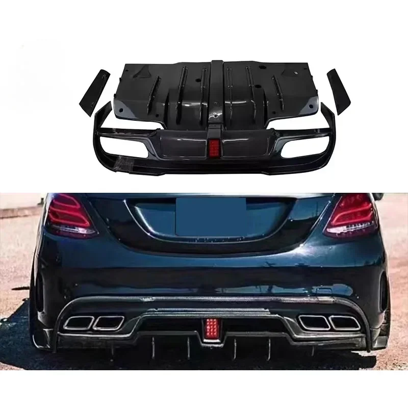 New! For Mercedes Benz C-Class W205 C63 IMP Rear Lip Carbon Fiber with Light Rear Spoiler Body Kits Trim Car Accessories