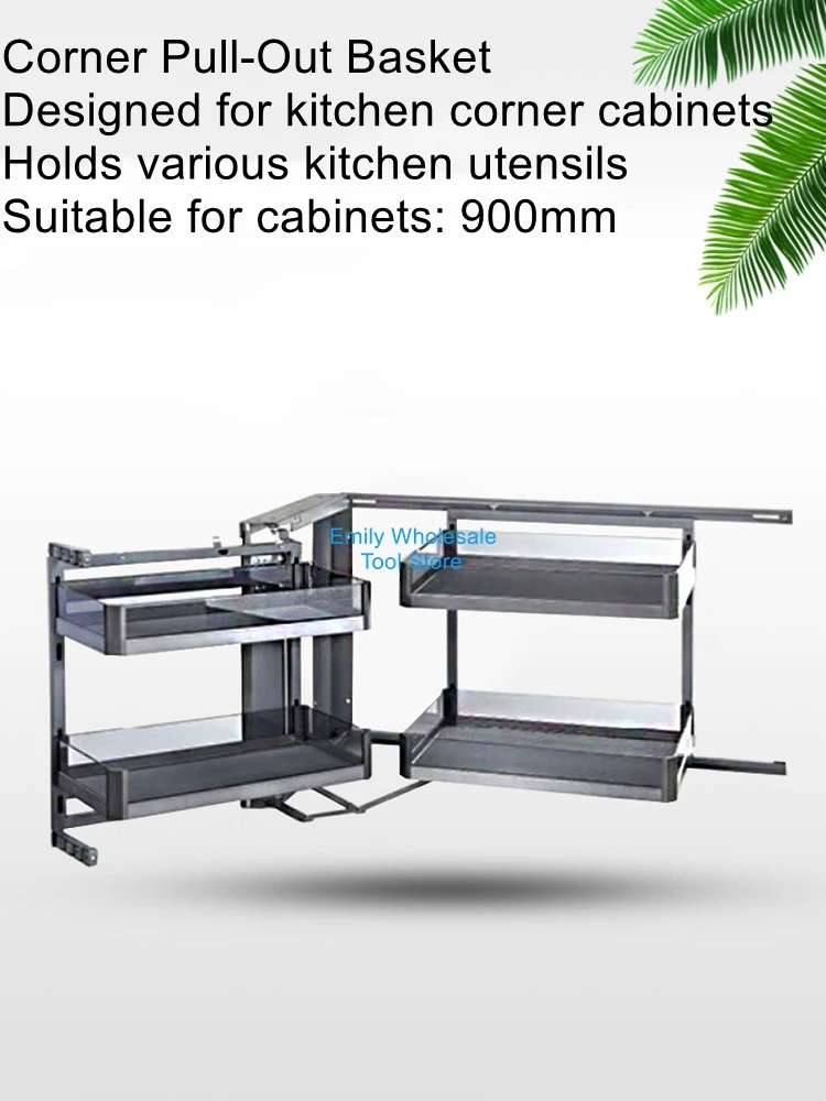 Corner Pull-Out Basket Kitchen Cabinet Corner Basket Drawer-Style Storage Rack Built-in Storage Shelf