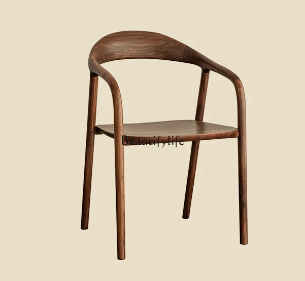 

Black Walnut Wooden Handrail Dining Chair Household Minimalist All Solid Wood Chair