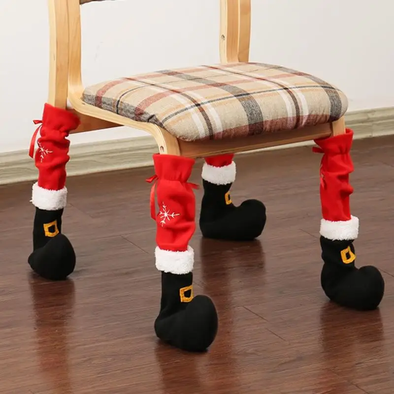 4Pcs Christmas Furniture Chair Leg Cover Floor Protectors Xmas Feet Sleeve Decor Santa Table Leg Chair Foot Covers 2025