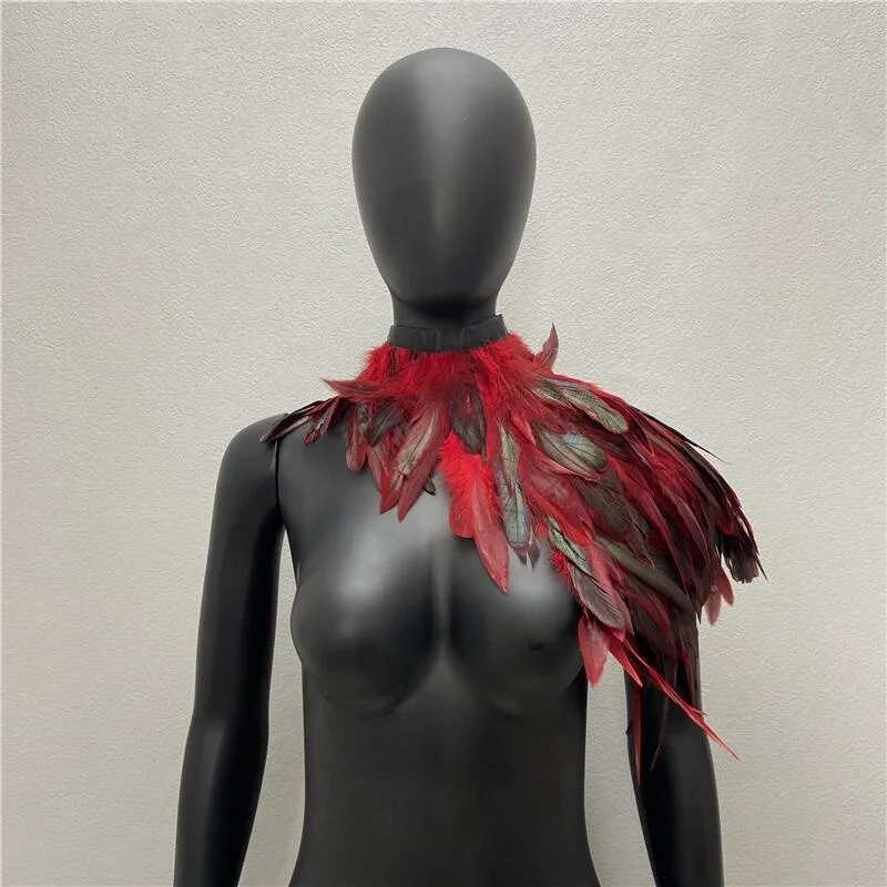 One Shoulder Feather Luxury Scarf Women Snood Gothic Style  Scarve Woman Shawls Punk Party Halloween Performance Show Decoration