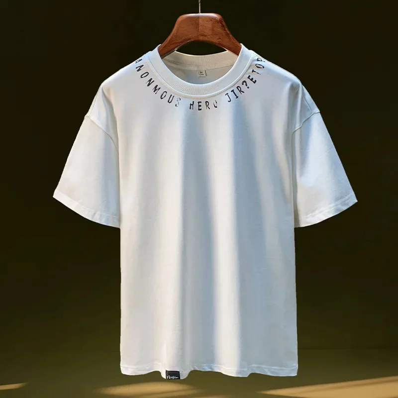 Loose short sleeved T-shirt men's American street trend hip-hop style letter printed casual five quarter sleeve top