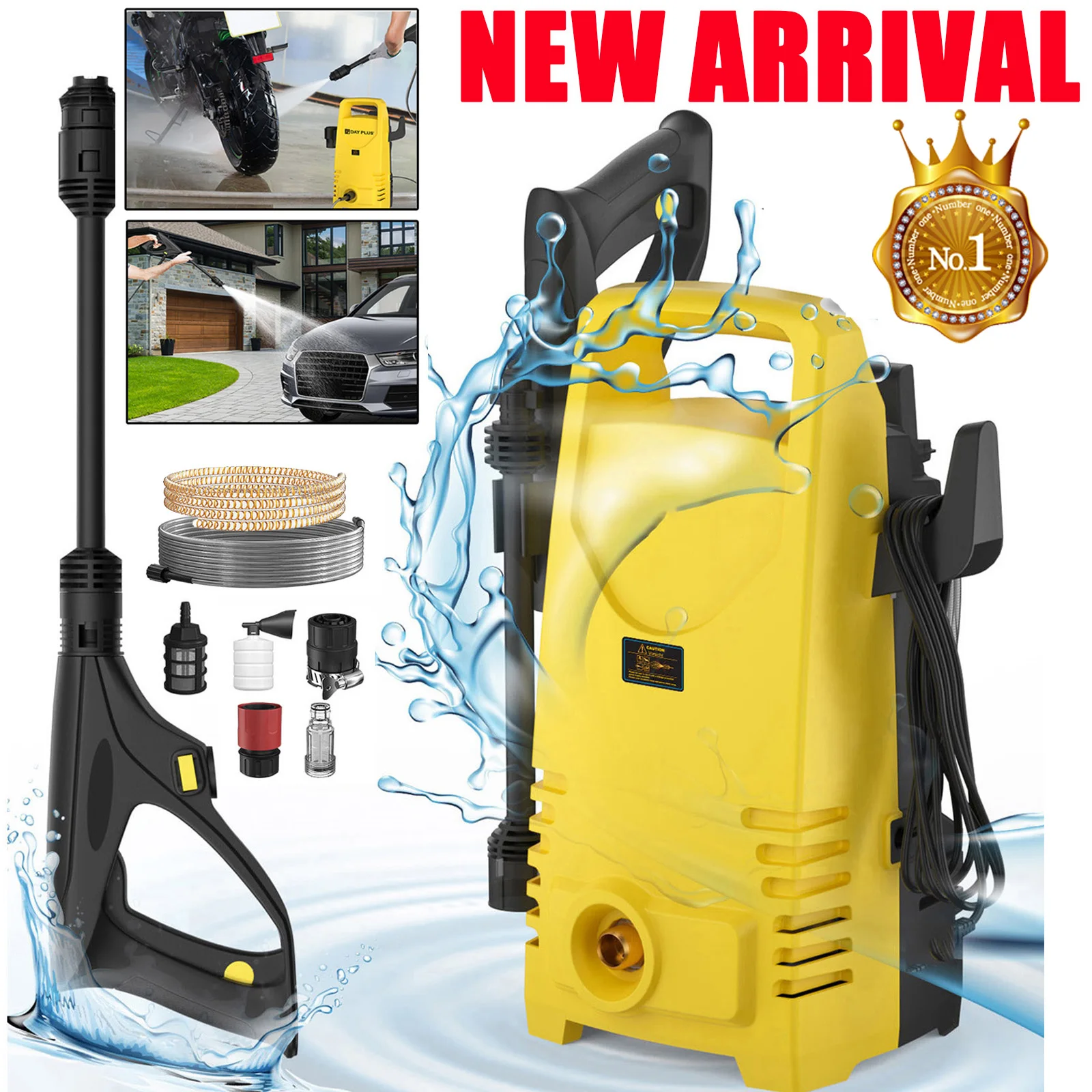 

DayPlus 2800W Electric High Pressure Washer, 797 PSI, 3-IN-1 Adjustable Nozzle 0 to 180°, 7m Flexible Hose, for Gardens, Cars