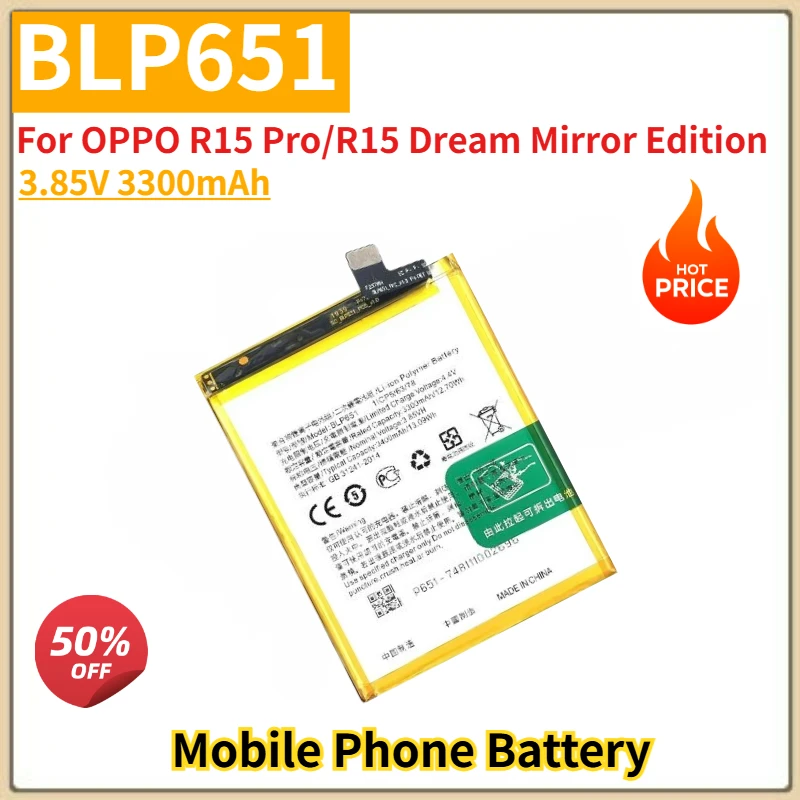 

High Quality BLP651 Mobile Phone Battery 3.85V 3300mAh For OPPO R15 Pro/R15 Dream Mirror Edition Brand New Replacement Battery