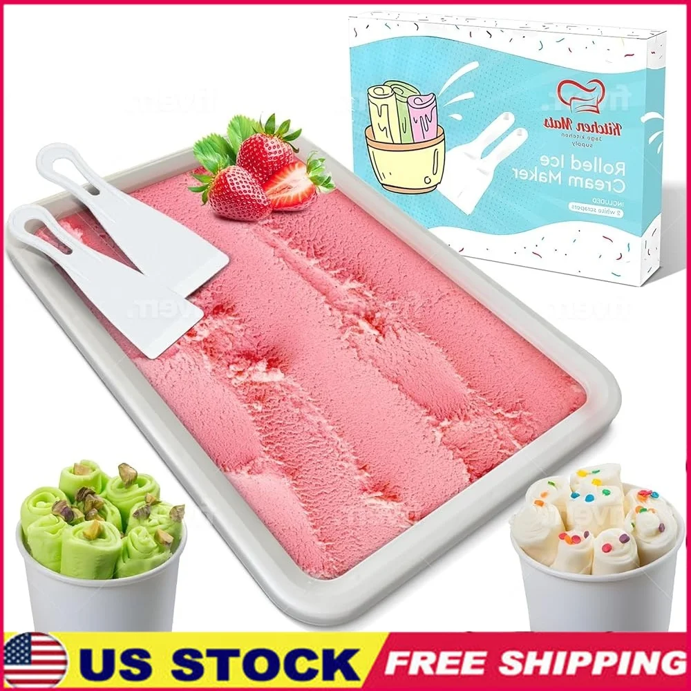 

Extra Large Ice Cream Roller Maker Homemade Dessert Tray Fun Kids Quick Cleanup Manual Ice Cream Maker