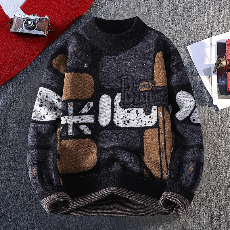 

Men's Faionable Thi Warm Knitted Sweater Teenage Embroidery Base irt Haome Big Kid Long Sve round Ne Ciwalk C...