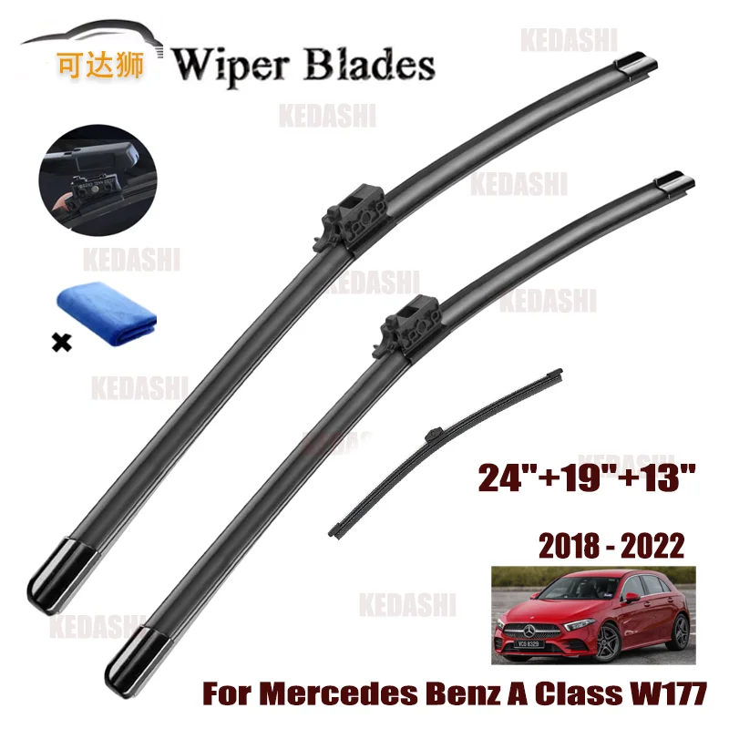 

Для MERCEDES-BENZ A W177 2018 2022, щетки переднего и заднего стеклоочистителя, мягкие резиновые щетки для лобового стекла, чистящие автомобильные аксессуары