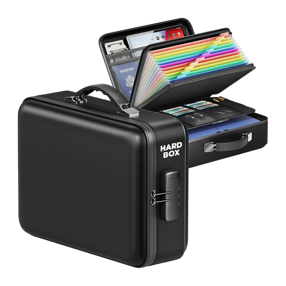 Hard-Shell Case Fireproof Document Box Portable Home Office Travel Safe Storage for Important Documents Laptop Black