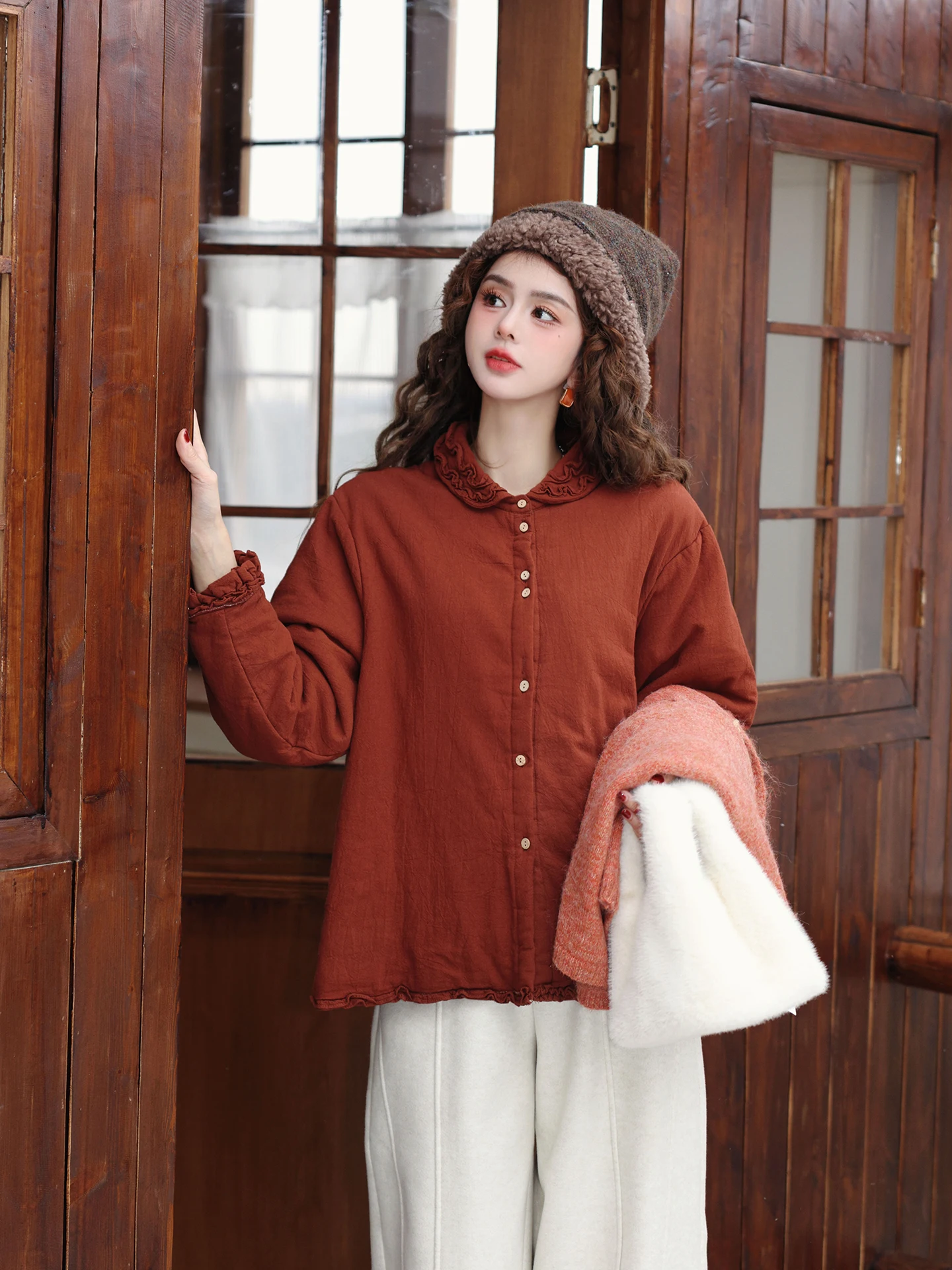 

Chen Jiajie Hong Kong Sle Thi Cotton Long Sve irt Women's Loose Fit Winter Versatile Breathable Comfortable Cotton P...