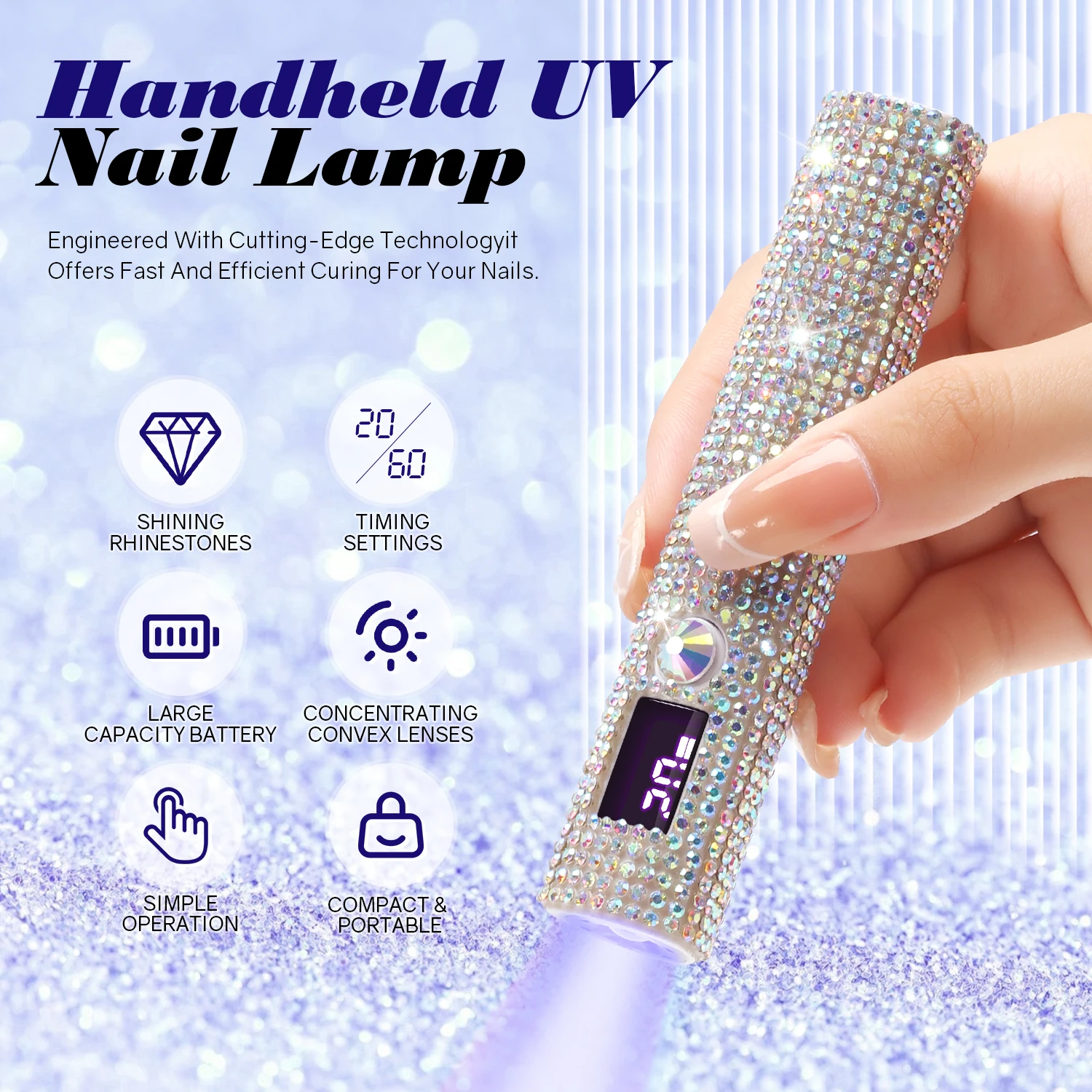 Luce LED UV ricaricabile per smalto Lampada per unghie portatile Asciugatrice per unghie senza fili Superficie diamantata per un polimerizzazione rapida Manicure fai da te per la casa