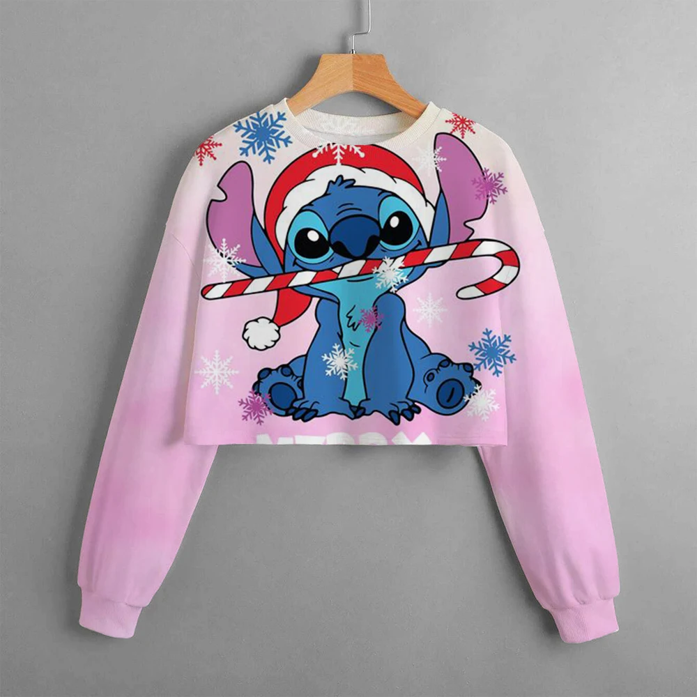 Fashionable girl clothing, spring tops for girls, cute Stitch patterned long sleeved round neck hoodies, essential for sweet gir