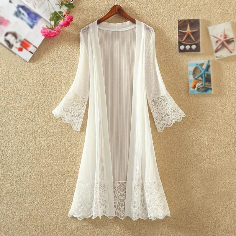 Women\'s Sun Protection Top Casual Lace Loose Clothing Summer Cardigan Blouse Shirt Sexy Covers