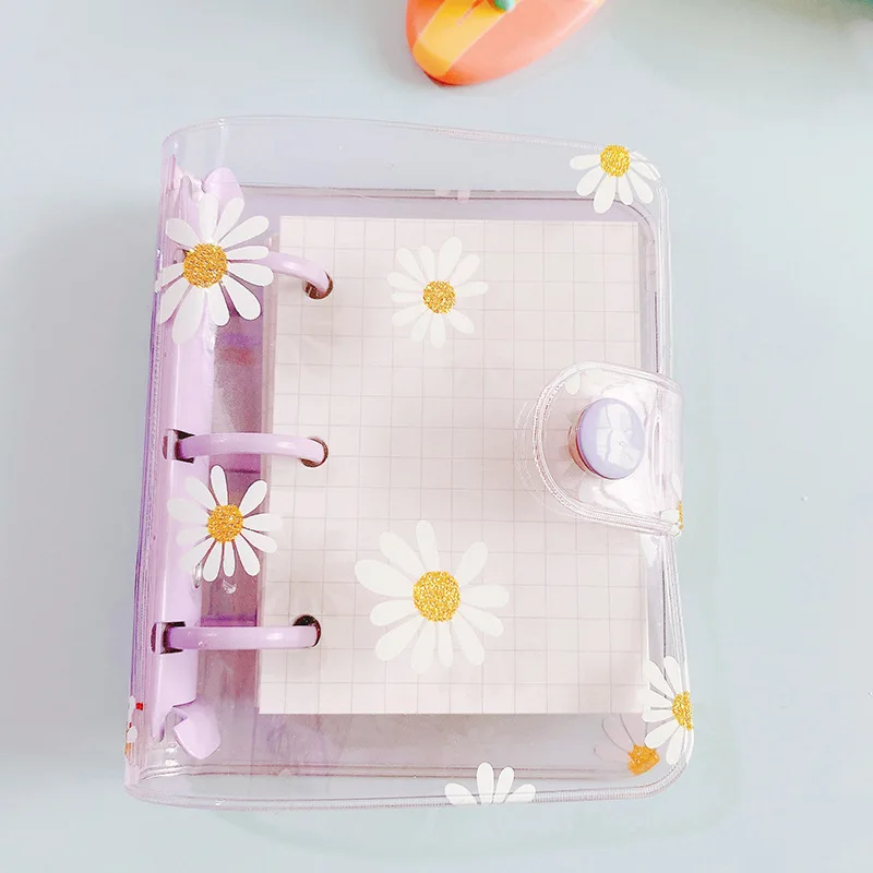 Mini 3 HoleTransparent Daisy Binder Note Planner Organizer Notebook Journal Diary Ring Binder Kawaii School Supply student gift